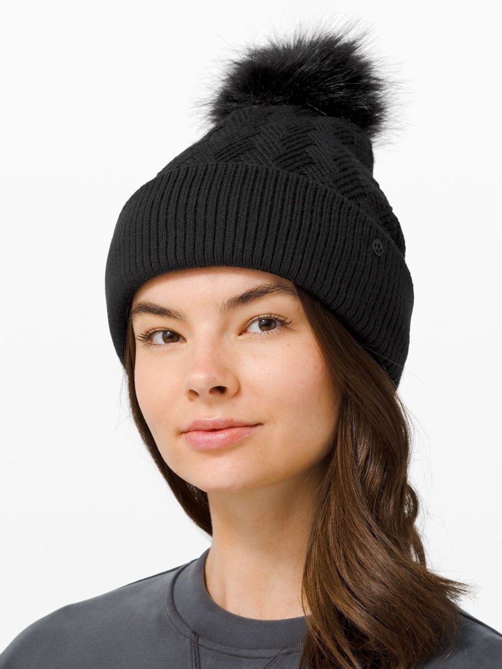 Lululemon Chevron Knit Pom Black Beanie